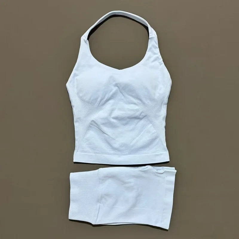 Backless Halter Yoga Set - Top & Seamless Shorts