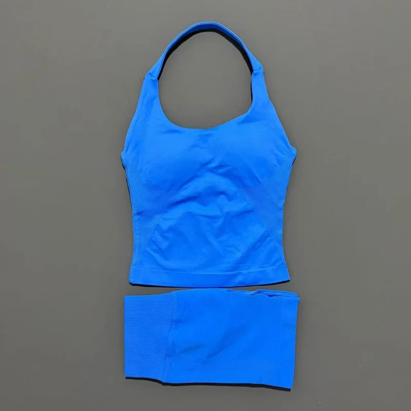 Backless Halter Yoga Set - Top & Seamless Shorts