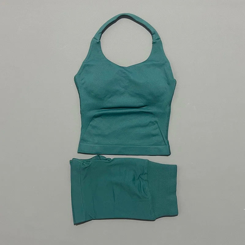 Backless Halter Yoga Set - Top & Seamless Shorts