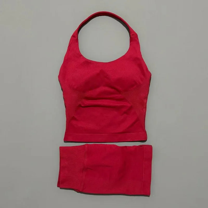 Backless Halter Yoga Set - Top & Seamless Shorts