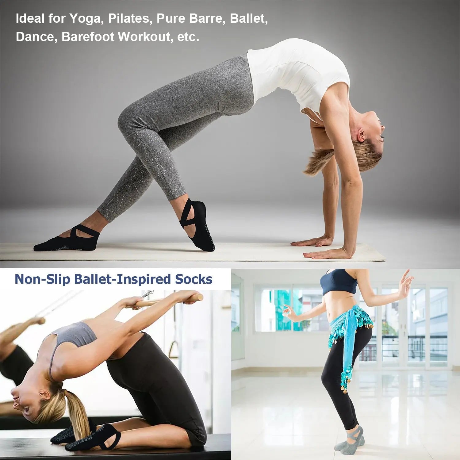 Grip Socks for Women, Non Slip Pilates Yoga Socks  Non Slip Socks for Workout, Fitness Ballet Dance Workout Sports Socks Slipper