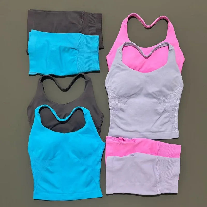 Backless Halter Yoga Set - Top & Seamless Shorts