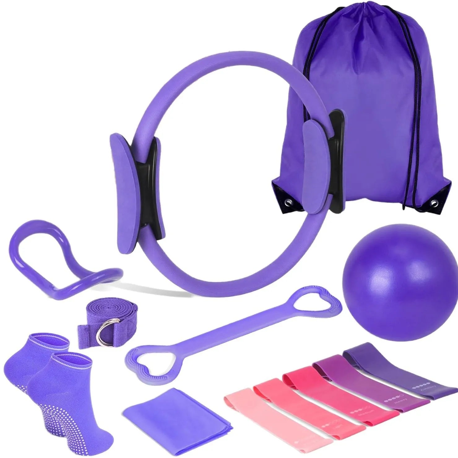 13 PCS Complete Pilates Set: Exercise Ball, Resistance Bands, Pilates Ring & More for Home Workouts