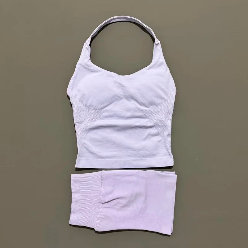 Backless Halter Yoga Set - Top & Seamless Shorts