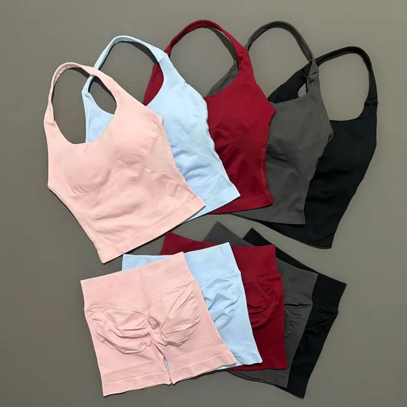 Backless Halter Yoga Set - Top & Seamless Shorts