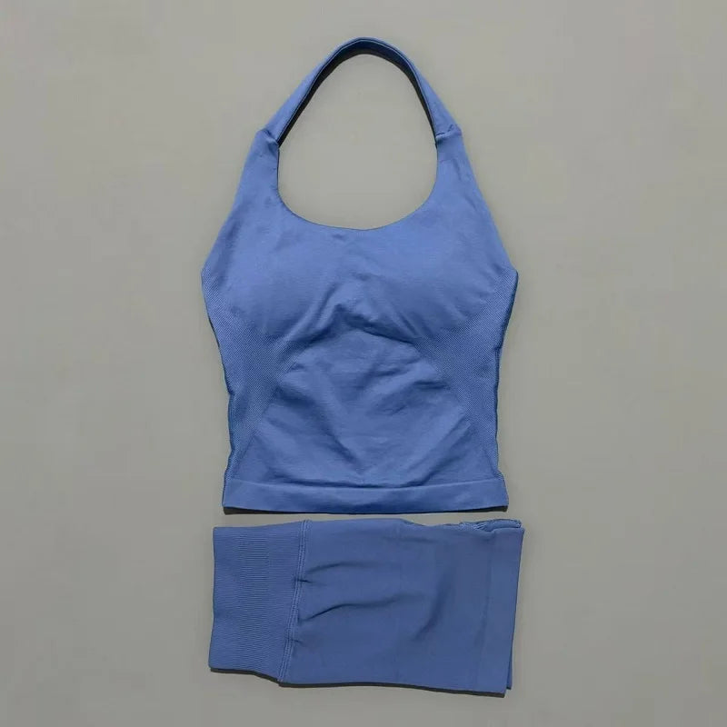 Backless Halter Yoga Set - Top & Seamless Shorts