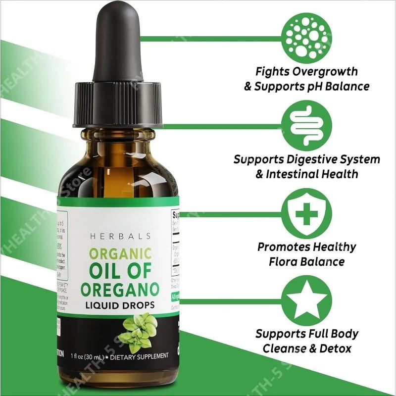 Oregano Oil Organic Liquid Tincture Extract Cleanse Detox Immune Support, Digestive Gut Health - Pure Vegan Herbal Tincture 1 Oz