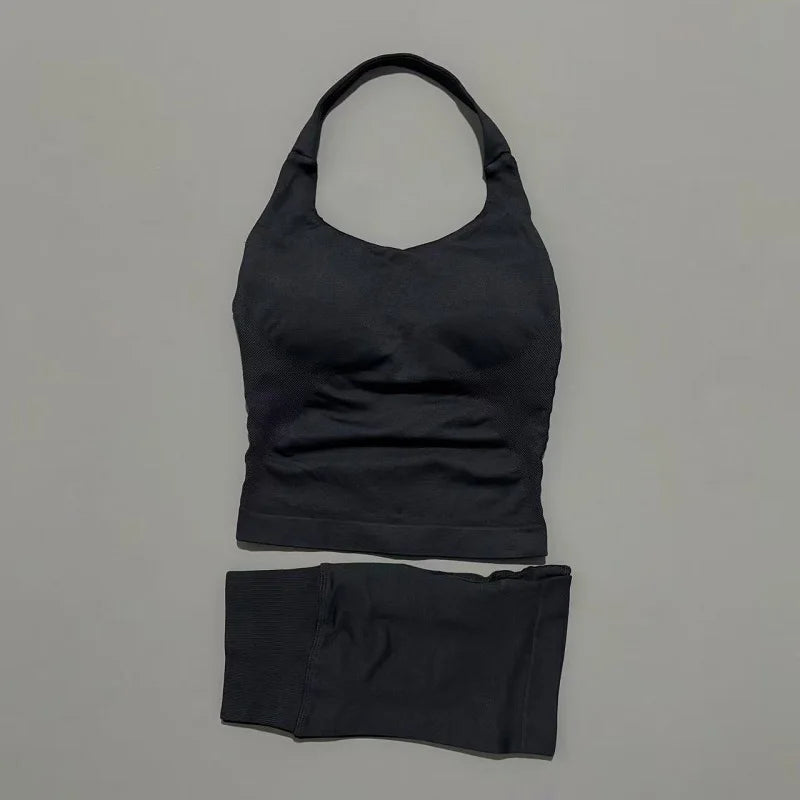 Backless Halter Yoga Set - Top & Seamless Shorts