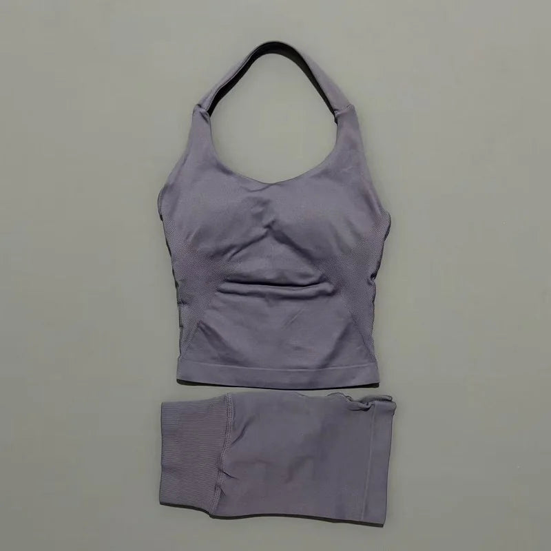 Backless Halter Yoga Set - Top & Seamless Shorts