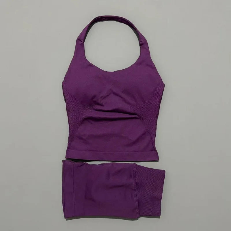 Backless Halter Yoga Set - Top & Seamless Shorts