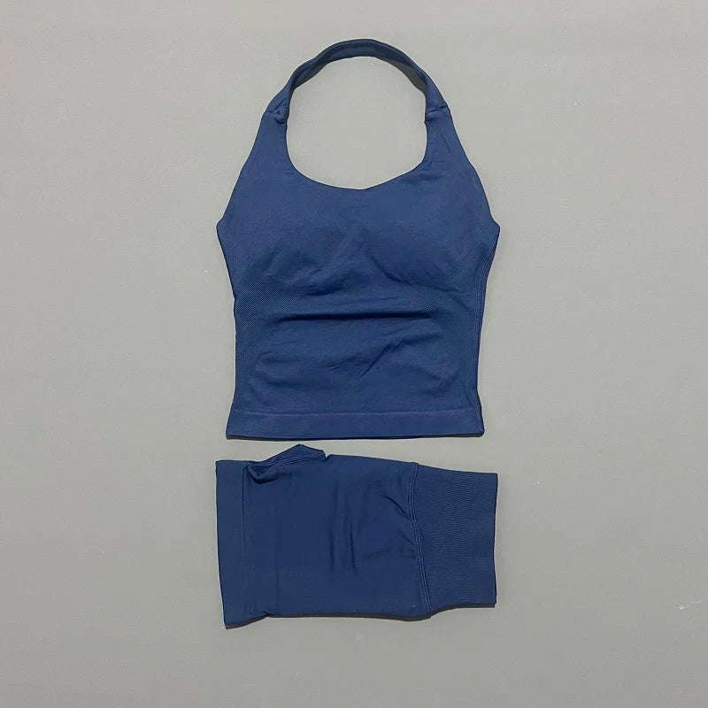 Backless Halter Yoga Set - Top & Seamless Shorts