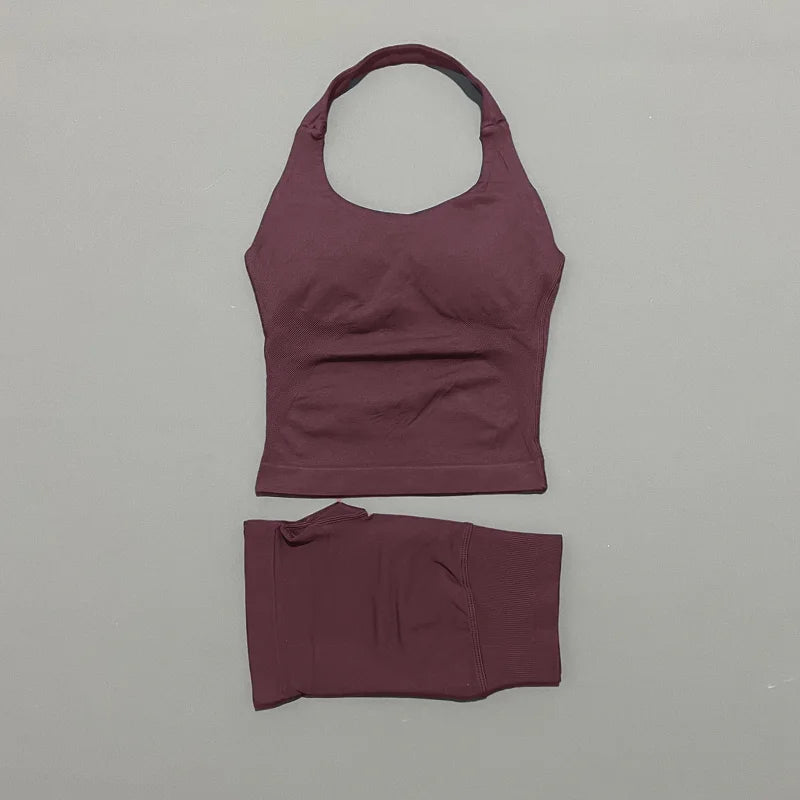 Backless Halter Yoga Set - Top & Seamless Shorts