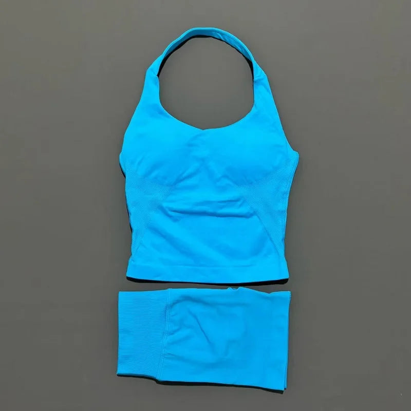 Backless Halter Yoga Set - Top & Seamless Shorts