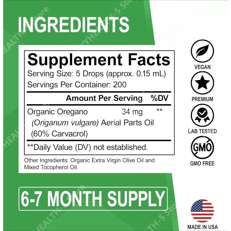 Oregano Oil Organic Liquid Tincture Extract Cleanse Detox Immune Support, Digestive Gut Health - Pure Vegan Herbal Tincture 1 Oz