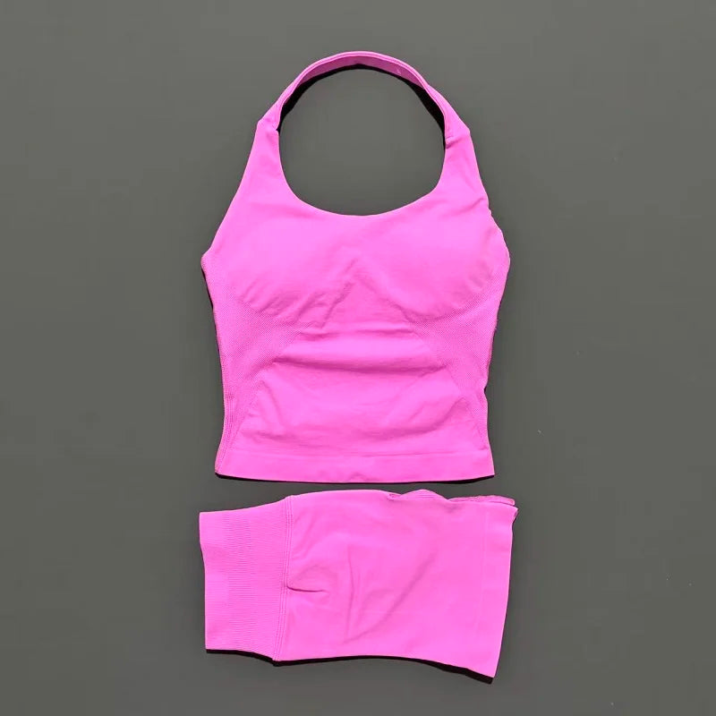 Backless Halter Yoga Set - Top & Seamless Shorts