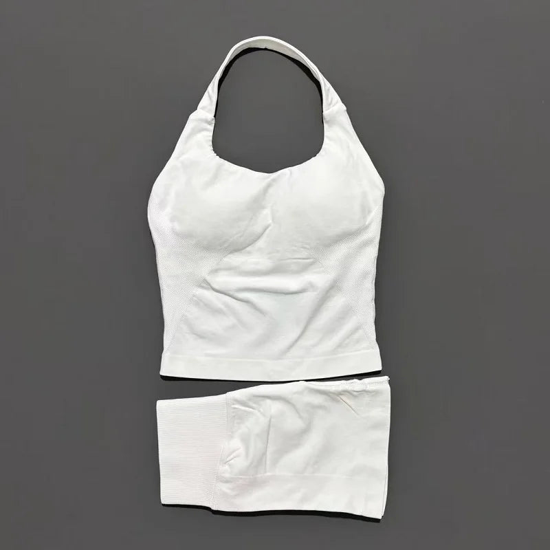 Backless Halter Yoga Set - Top & Seamless Shorts
