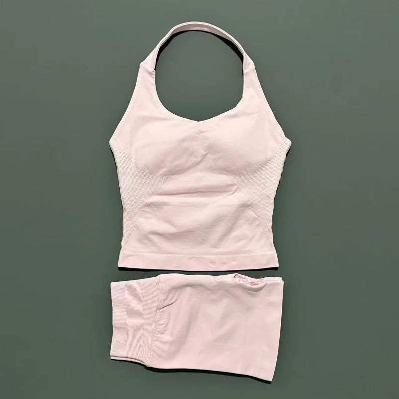 Backless Halter Yoga Set - Top & Seamless Shorts